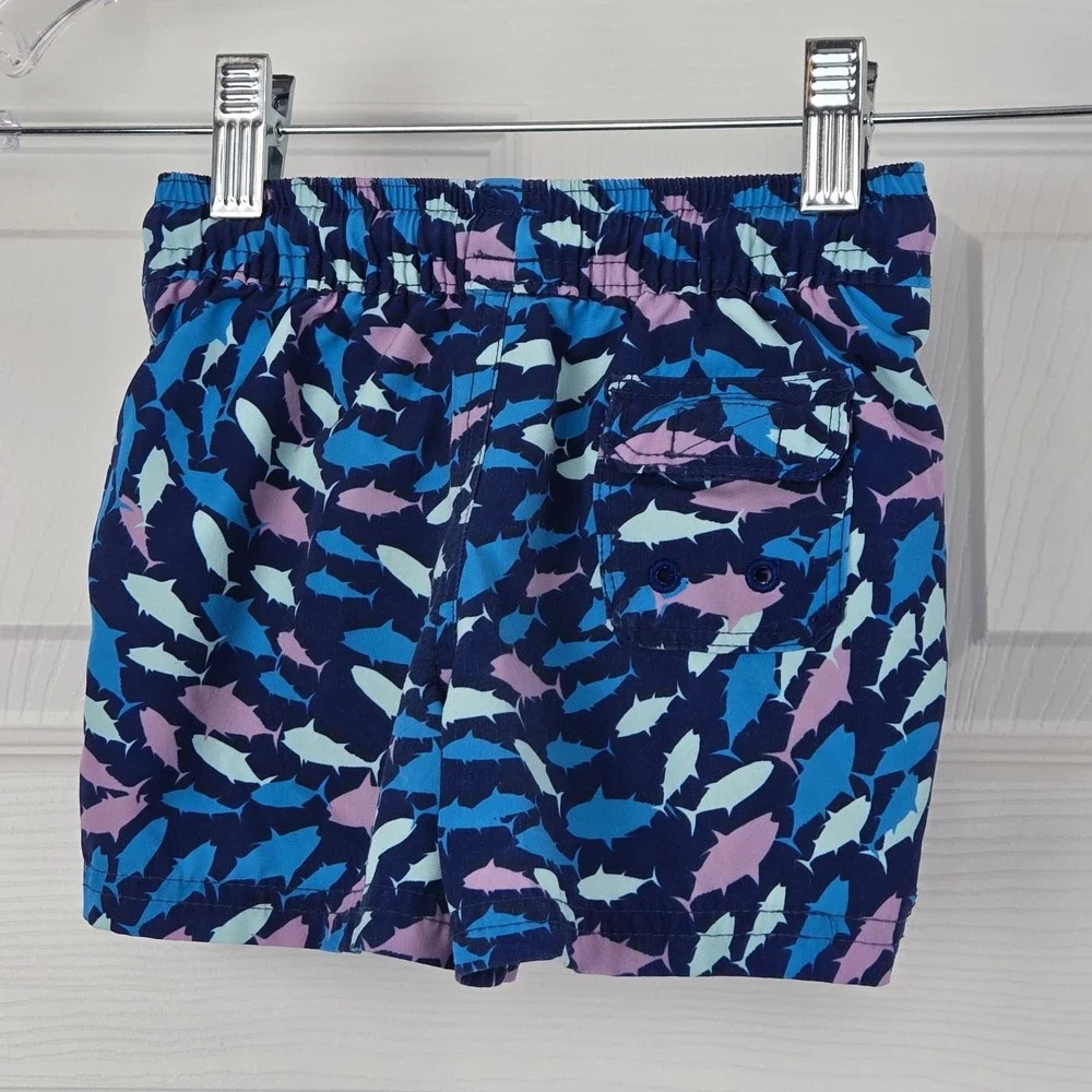 Vineyard Vines Chappy Swim trunks Fish Print Boys‎ Size 12-18 M Blue Bathingsuit